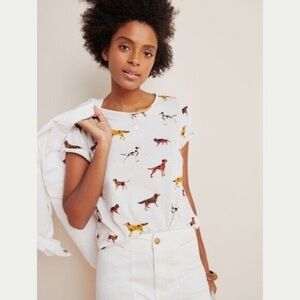 Anthropologie Weekend Graphic Tee Short Sleeve T-Shirt Novelty Dog Print Small